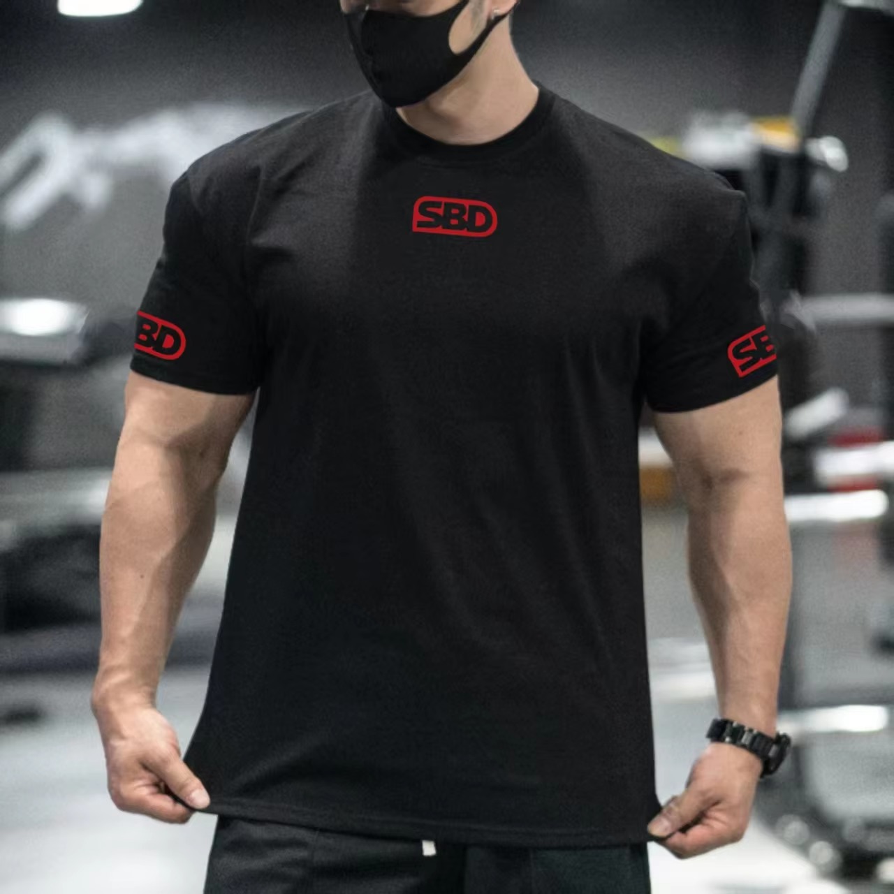 Streetwear Brand Red Logo - T-shirt da allenamento per powerlifting SBD,